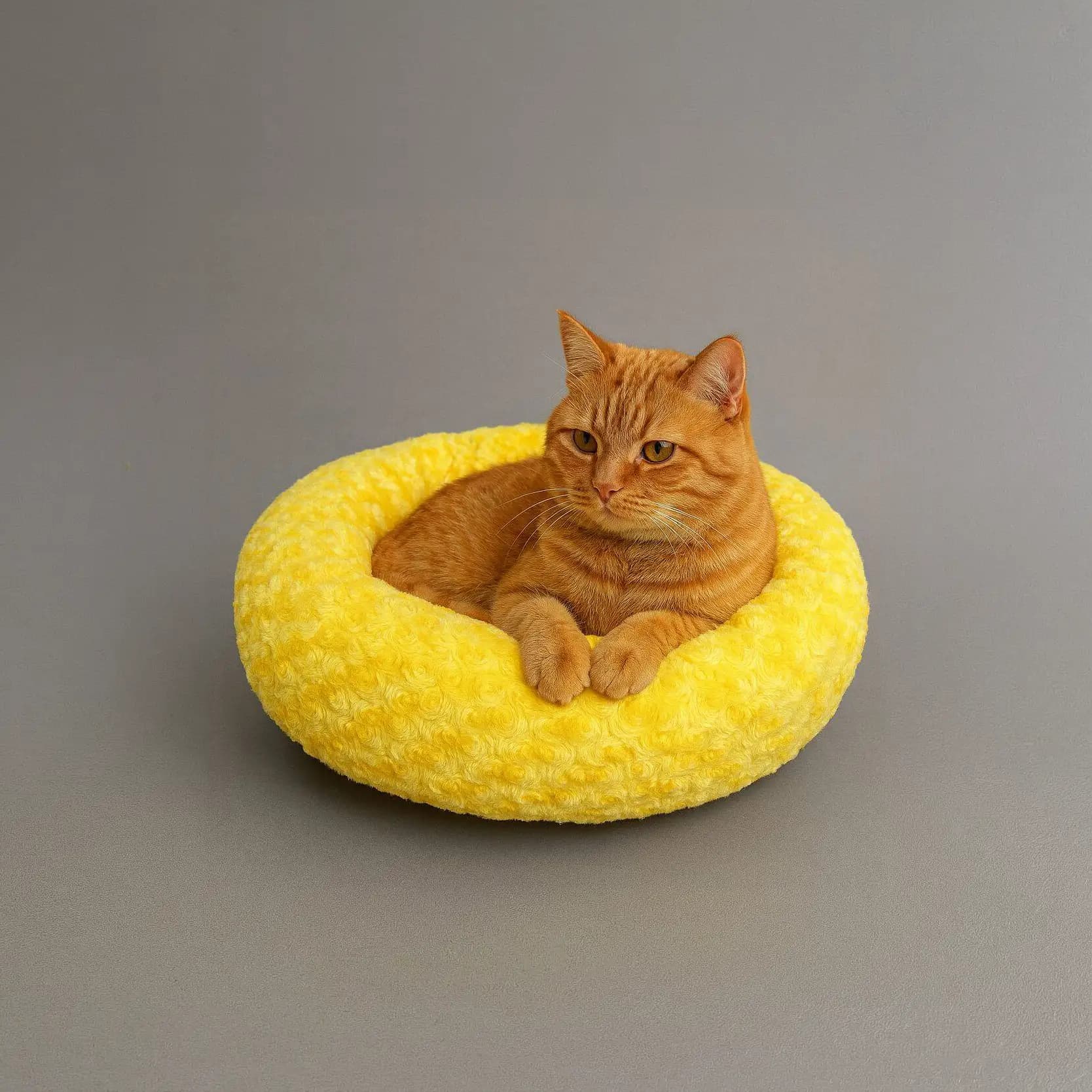 Petpretty Peluş Simit Kedi ve Küçük Irk Köpek Yatağı Sarı 55x55 cm