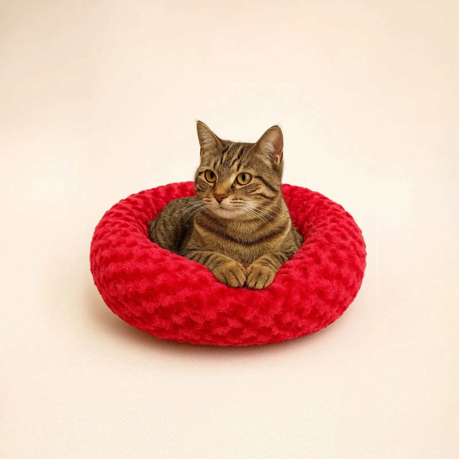 Petpretty Peluş Simit Kedi ve Küçük Irk Köpek Yatağı Kırmızı 55x55 cm