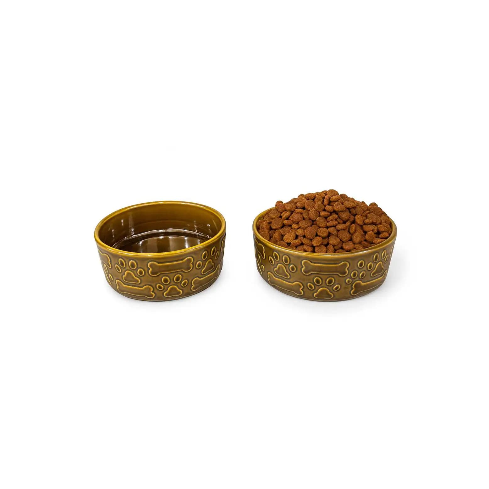 Stoneware Kahverengi Seramik Kedi ve Köpek Mama Kabı 14x5 cm