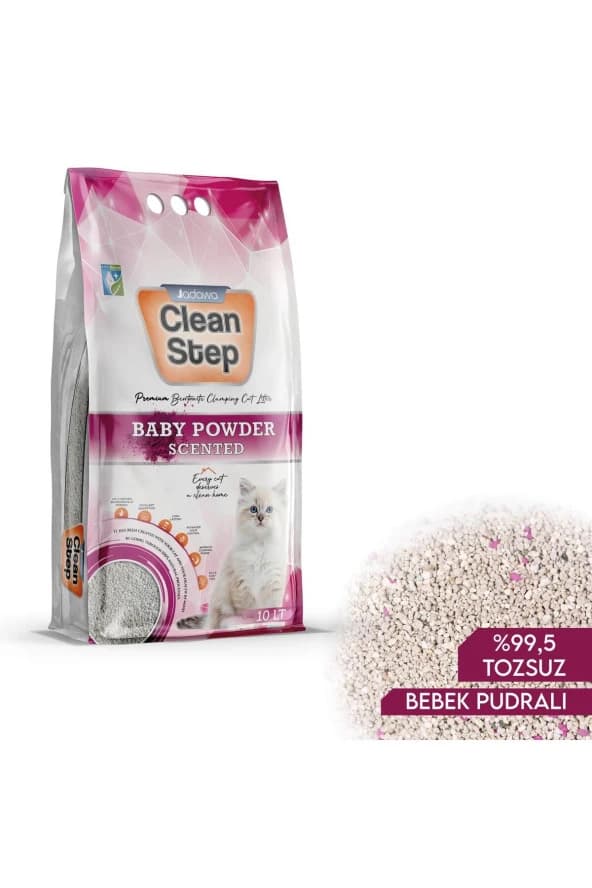 Jadawa Clean Step Bebek Pudra Kokulu İnce Tane Bentonit Kedi Kumu 10 Litre