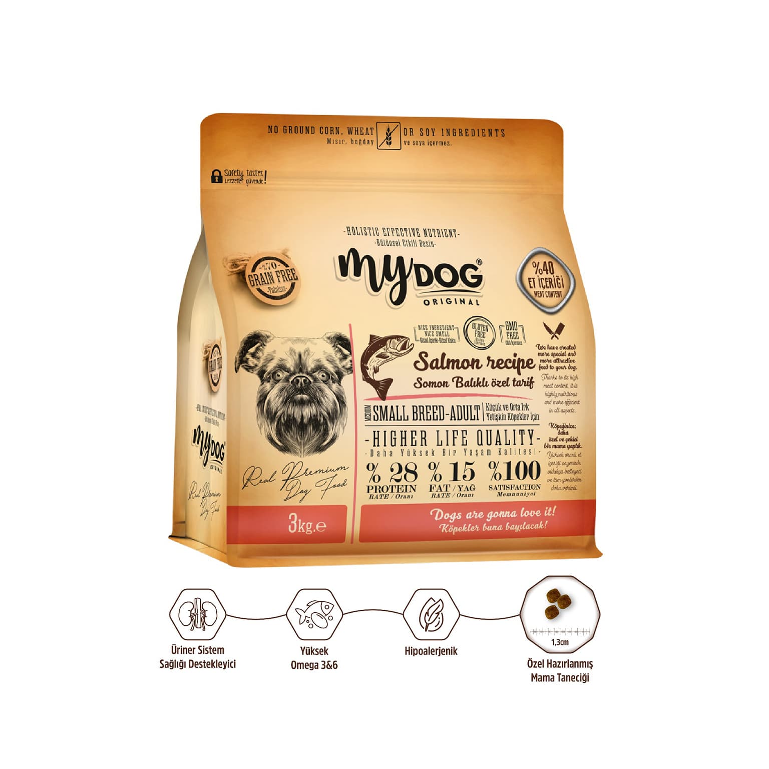 Mydog Somon Balıklı Küçük Irk Yetişkin Köpek Maması 3 kg (%70 Tahılsız)