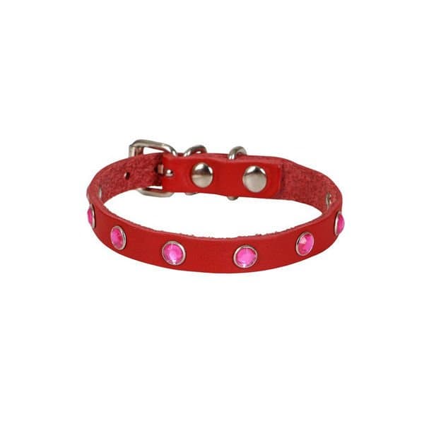 Cattie Gerçek Deri Taşlı Kırmızı Kedi Boyun Tasması Medium (1x20-23 cm)