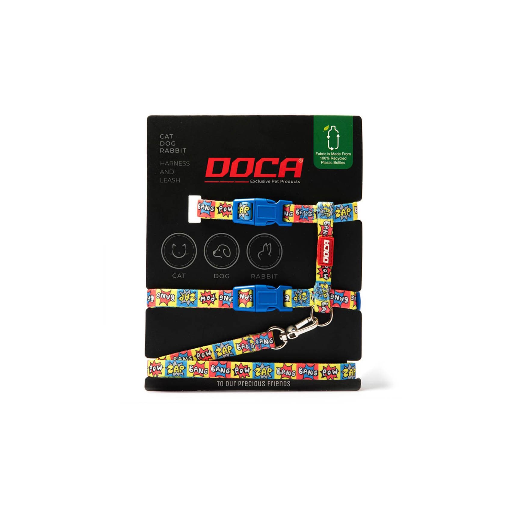 DOCA Premium Action Desenli Kedi & Tavşan & Küçük Köpek Göğüs Tasması Seti Standart Beden