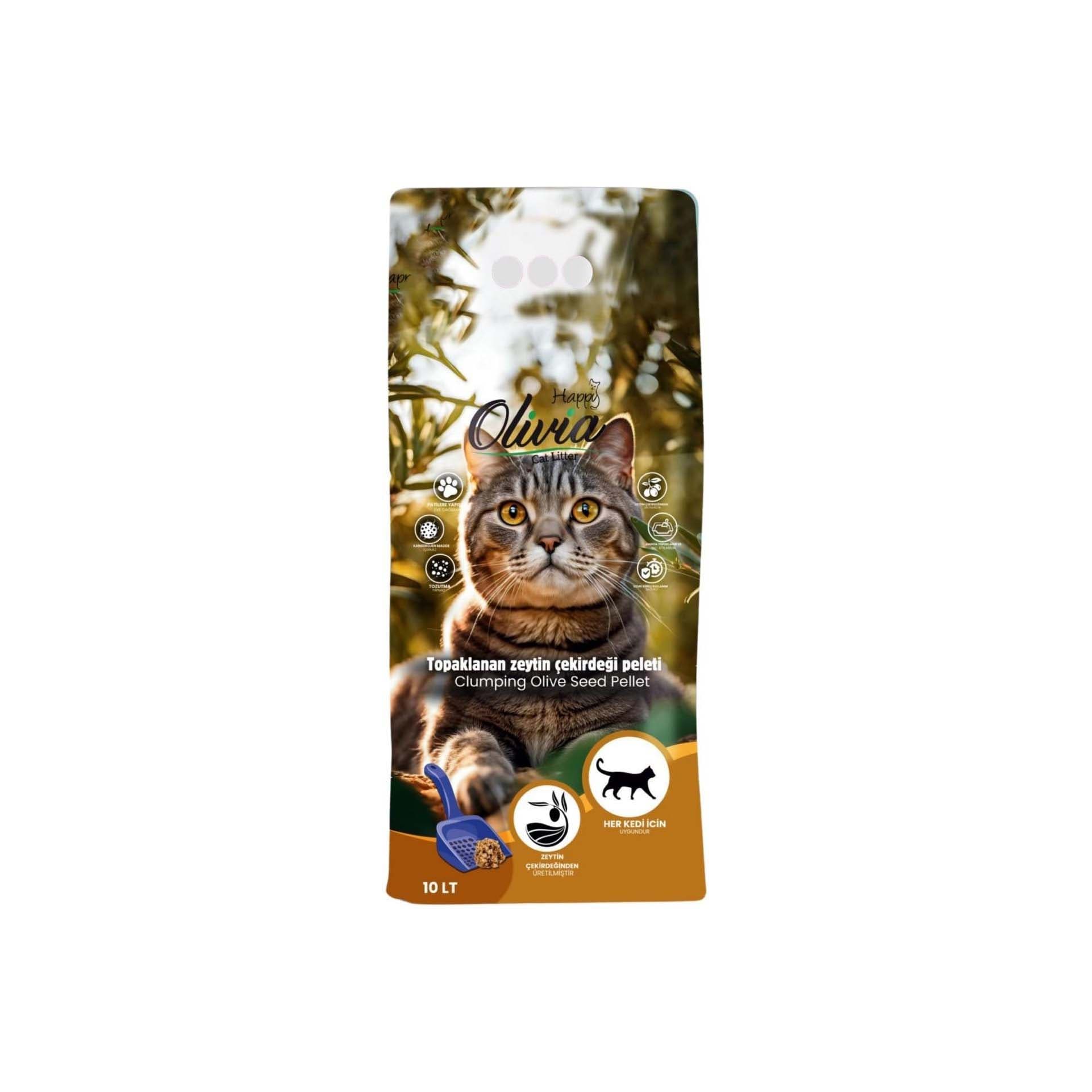 Happy Olivia Zeytin Çekirdeği Peleti Topaklanan Kedi Kumu 10 Litre