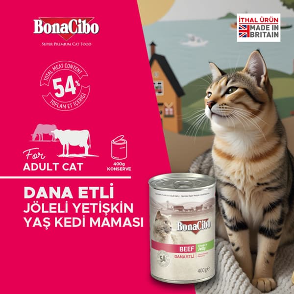 BonaCibo Jöleli Dana Etli Yetişkin Yaş Kedi Maması 400 gr