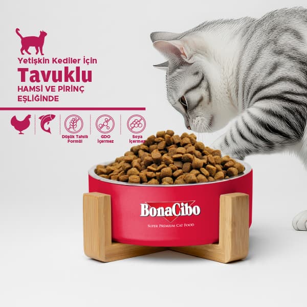 BonaCibo Tavuklu ve Hamsili Düşük Tahıllı Yetişkin Kedi Maması 2 kg