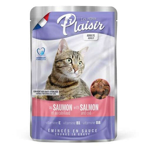 Plaisir Somon ve Morina Balıklı Pouch Yetişkin Kısır Kedi Yaş Maması 100 gr