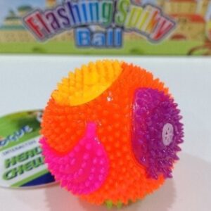 6.5 cm çapında dikenli yüzeyli turuncu ve pembe renkli led ışıklı kedi köpek oyun topu