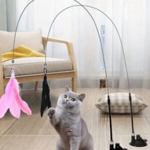 65 cm Vantuzlu Sabitlenebilir Kedi Oltası - Cam ve Zemine Yapışan Esnek Oyun Çubuğu