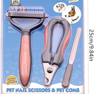 Lux 3lü evcil hayvan bakım seti mavi ambalaj içinde tırnak makası törpü ve metal dişli tüy tarağı