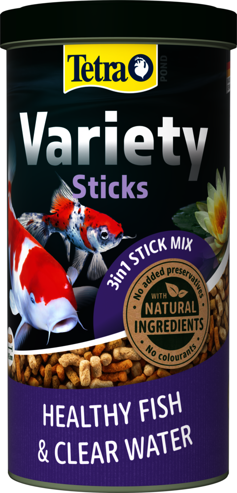 tetra-pond-variety-sticks-havuz-balik-yemi-1-litre-2 Tetra Pond Variety Sticks sağlıklı balıklar ve temiz su formüllü havuz yemi kutusu ön yüzü