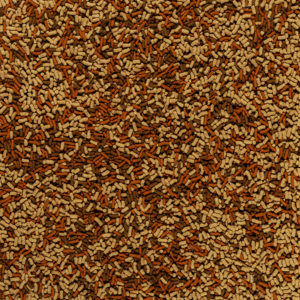 Tetra Pond Variety Sticks turuncu bej ve kahverengi renkli karışık çubuk havuz balığı yemi yakından görünümü