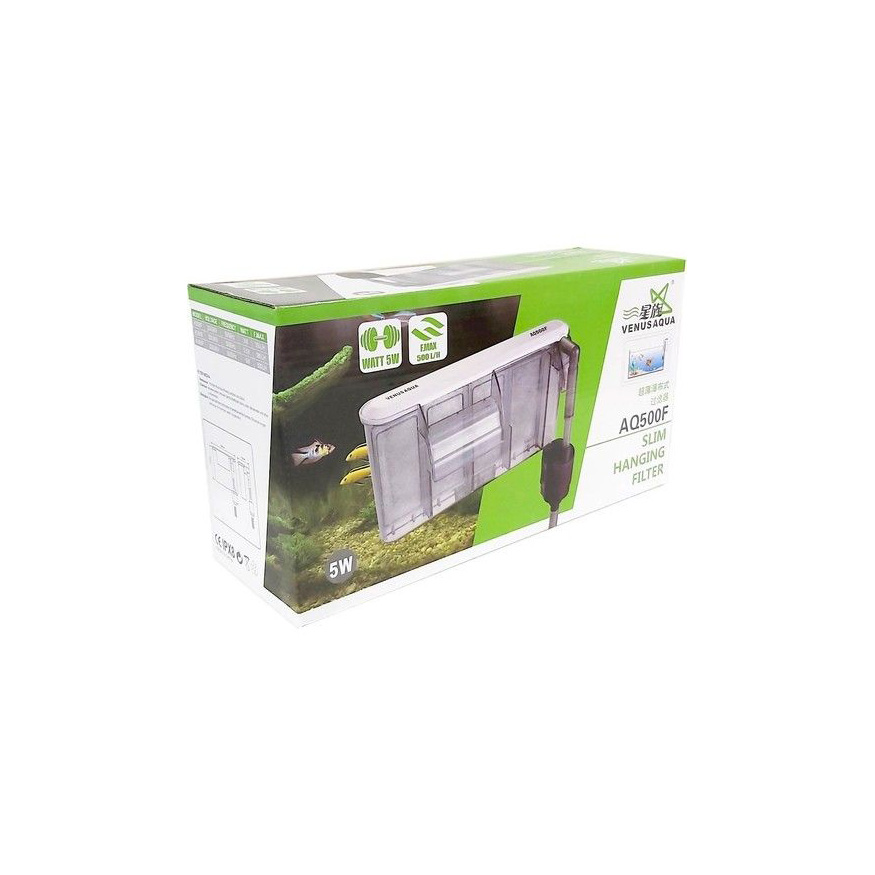 Aq500 Venusaqua Akvaryum Şelale Filitre 5W 500LH-0056 Venusaqua AQ500F Slim Şelale Akvaryum Filtresi 5W 500 L/H Askı Filtre