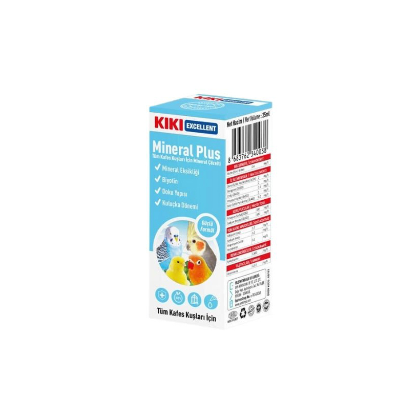 Kiki Excellent Mineral Plus Kuşlar için Mineral Çözelti Sıvı Damla 25 Ml-1017