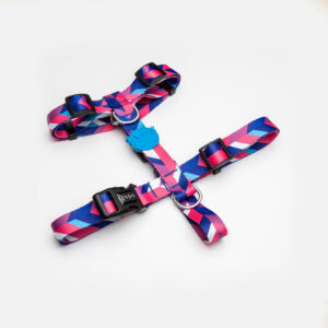 Lindo Dogs Pink Dream Ayarlanabilir H Tipi Köpek Göğüs Tasması - Mavi/Pembe (Medium)