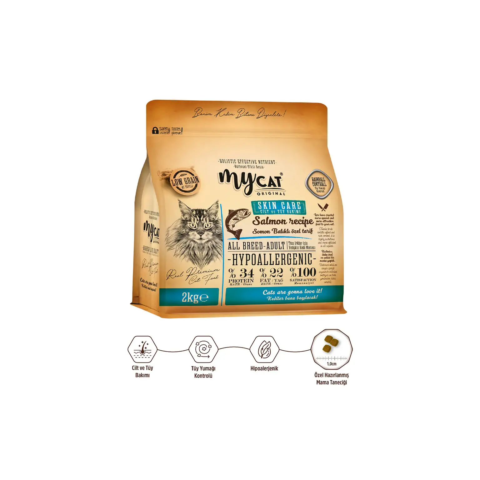 Mycat skin care somon balıklı-cilt ve tüy bakımı-kedi maması 2kg-2088