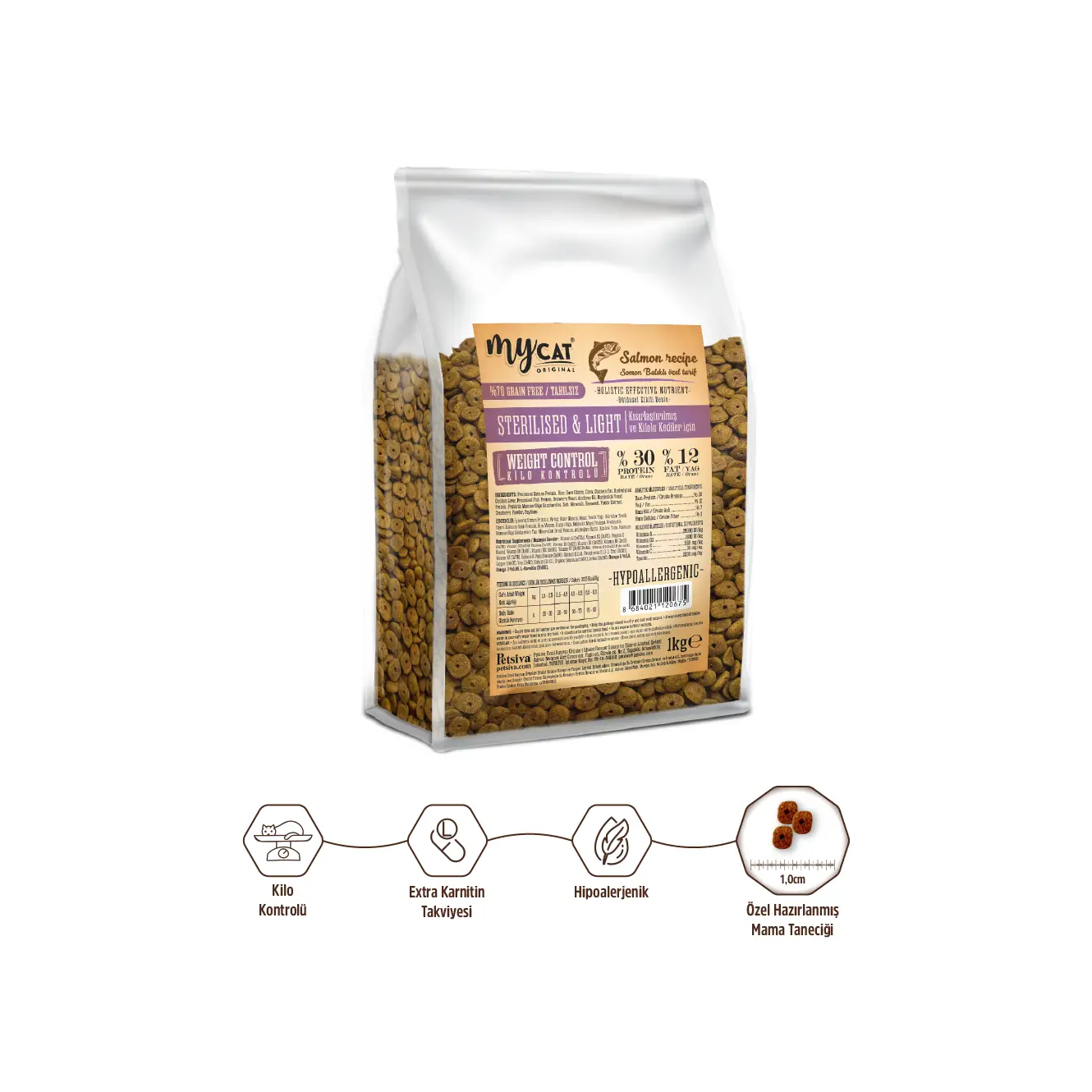 Mycat somon balıklı kısırlaştırılmış ve kilolu kedi maması 1kg-2049