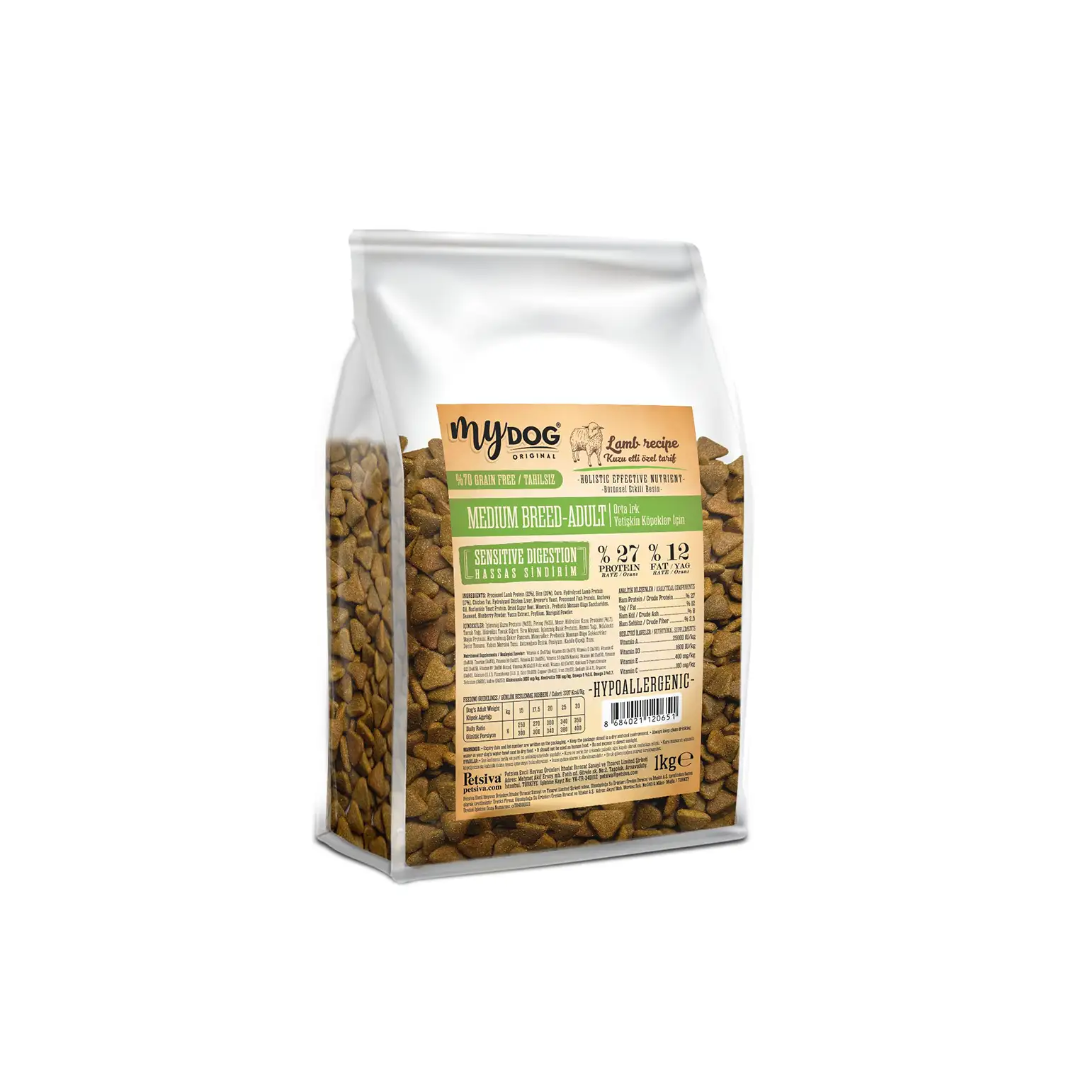 Mydog Original Az Tahıllı Kuzu Etli Orta Irklar Için Köpek Maması 1kg Hypoallergenic-3063