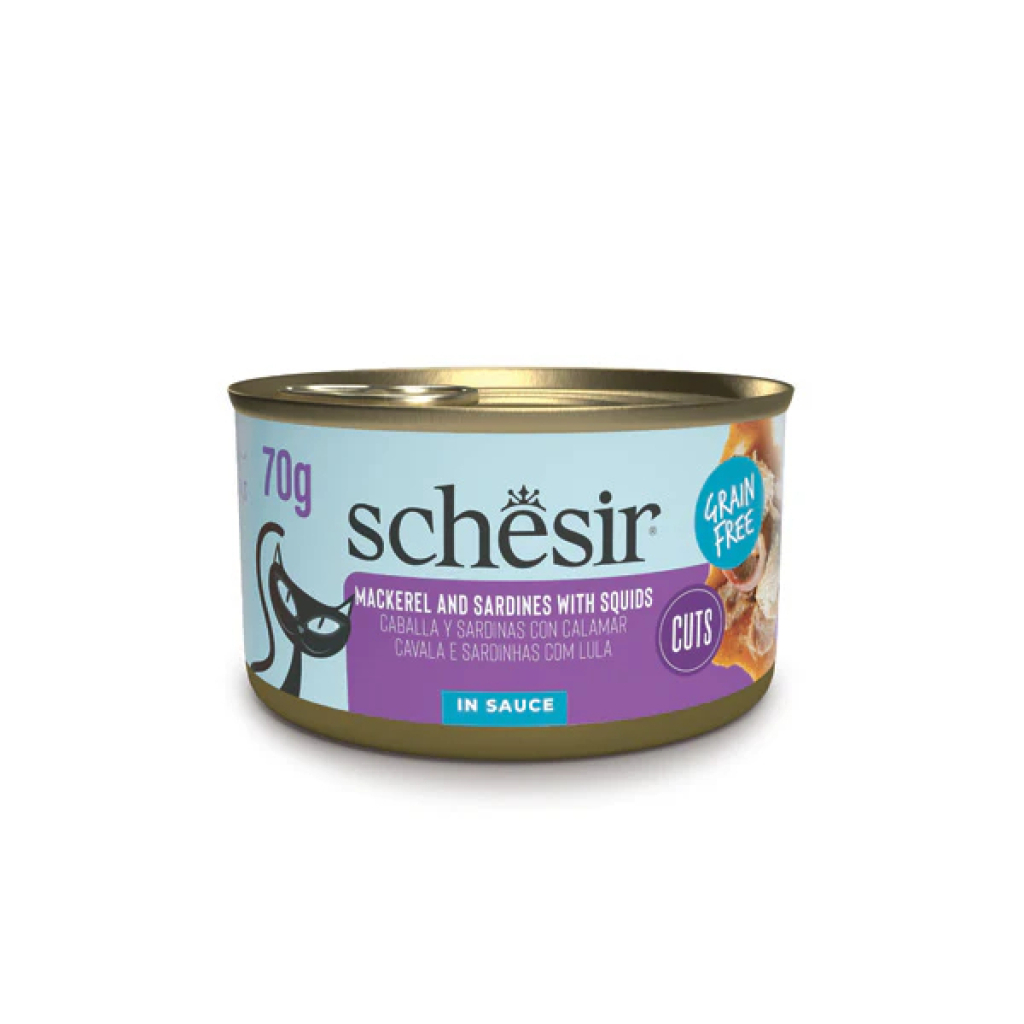 2206-SCHESİR Sos İçinde Kalamar Uskumru ve Sardalyalı Yetişkin Kedi Konservesi 70gr