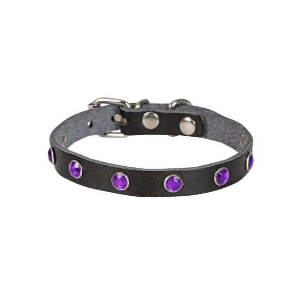 Cattie Gerçek Deriden Taşlı Kedi Boyun Tasması Medium Siyah 1x20-23 Cm-2057