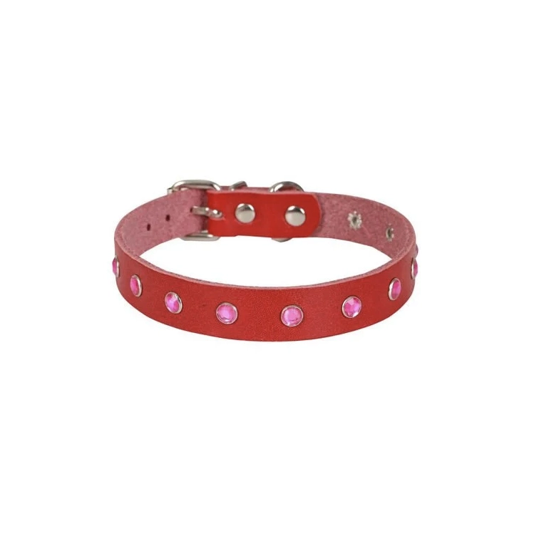 Cattie Gerçek Deriden Taşlı Kedi Boyun Tasması Xlarge Kırmızı 1.5x26-31 Cm-2061