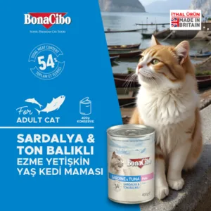 BonaCibo Ezme Sardalya ve Ton Balıklı Yetişkin Yaş Kedi Maması 400 gr