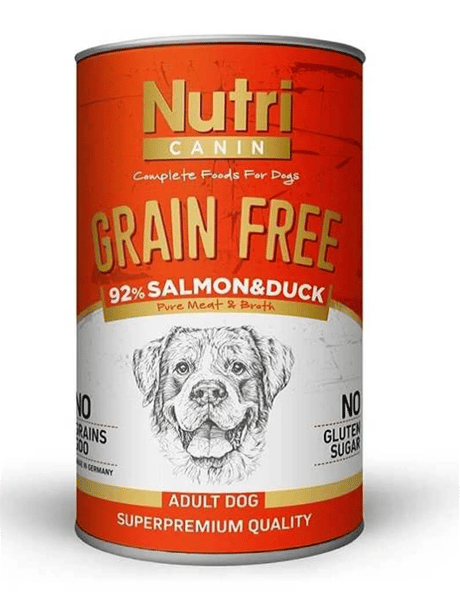 3222-NUTRİ CANİN SOMONLU VE ÖRDEKLİ KÖPEK KONSERVESİ 400 GR