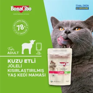 BonaCibo Jöleli Kuzulu Kısırlaştırılmış Yetişkin Kedi Yaş Maması 85 Gr