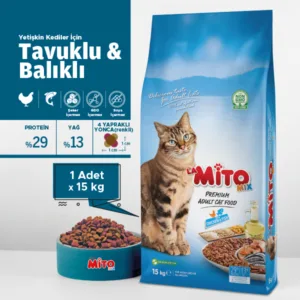 Premium LaMito Mix Tavuklu ve Balıklı Renkli Taneli Yetişkin Kedi Maması 15 Kg