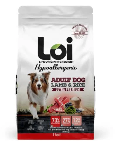 3239-Loi HYPOALLERGENİC 3 kg Kuzulu Yetişkin Köpek Maması Loi Hypoallergenic Kuzu Etli Düşük Tahıllı Yetişkin Köpek Maması 3 Kg